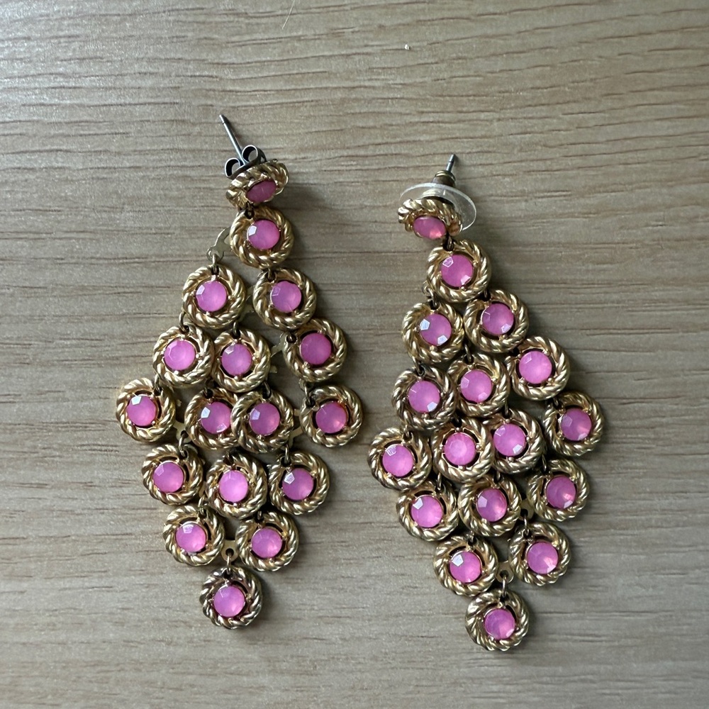 Gold and Pink Dangle Earrings